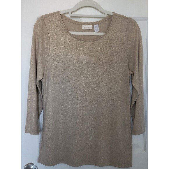 Chico's Long-sleeve Blouse Beige Size 4 (Chico's Size 0) - Picture 1 of 3